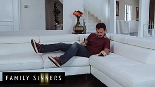 Stepbrother rewards stepsis's help with intense couch session in family sinners scene