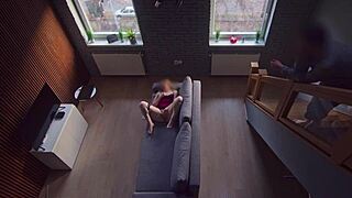 roommate busts me fingering wet pussy in dorm 😏 i keep going while he stares 👀