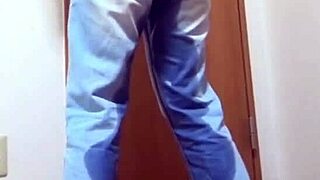 A Desperate Girl Soaks Her Tight Jeans Peeing While Bro Hogs The Bathroom Door!