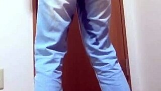 A Desperate Girl Soaks Her Tight Jeans Peeing While Bro Hogs The Bathroom Door!