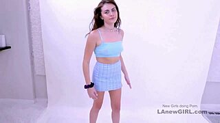 producer seduces chic brunette model into pov sofa swallow fuck