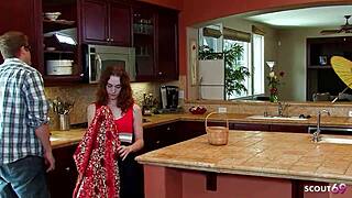 redhead's bushy pussy saggy tits tempt older neighbor for rough fuck?