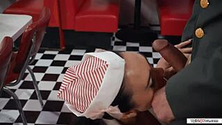 asian shemale waitress ember fiera takes anal in diner 🍑💦🔥😈