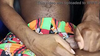 Amateur strokes his massive african bbc in homemade solo session.