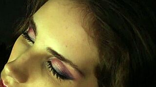 frisky model kneels for blowbang facial swallowing every thick cum load