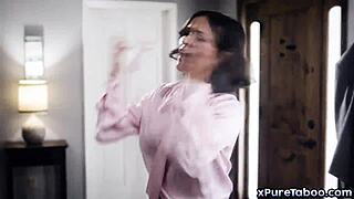 jealous wife krissy lynn spies hot babysitter chloe temple flirting with husband ryan driller