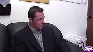 brunette with big tits undresses during interview shows heels pussy and gets muff diving cumshot facial outdoors