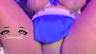 Cheerleader ebony bounces huge natural tits riding cock till she squirts