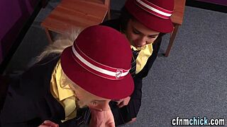 students in clothes suck off the dom guy