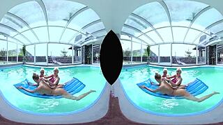 foursome orgy by pool with blonde big tits czech babe getting licked everywhere
