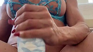 watch this muscular milf's huge clit stretch around massive dildo