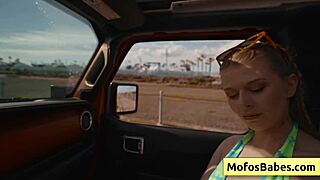 Sexy Blonde Teen Sahara Skye Teases Charles Dera with Juicy Natural Boobs Perky Nipples Car Suck Fuck