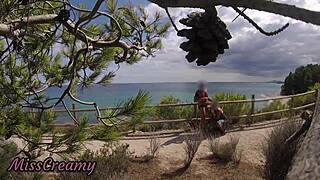 i flash my cock to french beach girl she grabs it for handjob cum in mouth