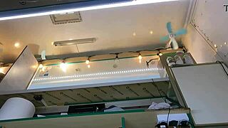 Boss fingers shop girl's shaved wet pussy right as she chats with customers on phone