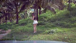 deepthroat blowjob in car turns into risky pov titjob cumshot while no one's watching