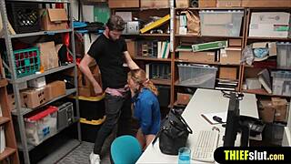 Blonde milf prevention officer bends over and fucks lucky burglar thief doggystyle rough in the office