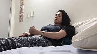 sexy shemale anairb strokes her big cock to a massive hot cumshot explosion