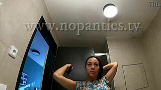 Tattooed Alia Flashes Shaved Pussy and Ass in Bathroom