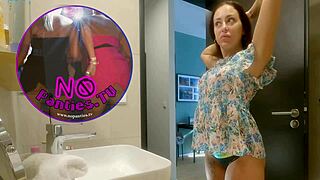 Tattooed Alia Flashes Shaved Pussy and Ass in Bathroom