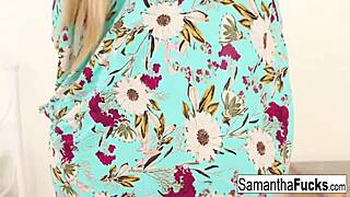 SAMANTHA'S STOCKING FEET MAKE PUSSY DRIP IN SOLO FETISH PLAY!