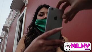 that peruvian street busty babe's condom held during her sexy gaping orgasm ride