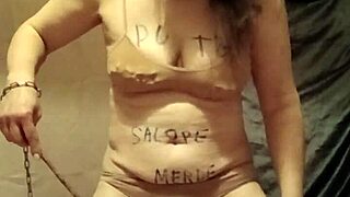 i'm your humiliated french maid slave flashing tits outdoors then spanking myself with pins for orgasm...