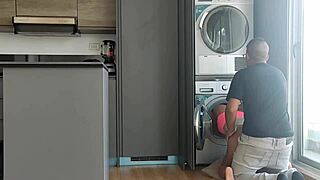 Latina stepmom gets stuck in washer so stepson bends her over and fucks