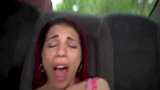 oh man that seductive redhead in the backseat shes riding choking gagging on huge cock deepthroat cumshot