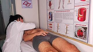 Nurse sees my monster erection and can't resist deepthroating it right there!