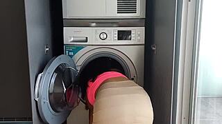 Latina stepmom gets stuck in washer so stepson bends her over and fucks