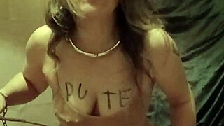 i'm your humiliated french maid slave flashing tits outdoors then spanking myself with pins for orgasm...