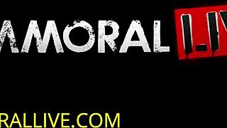 two pretty petite teens fuck two ugly dudes in wild group