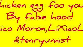 young chinese girl wrestles in the hood with food play twists