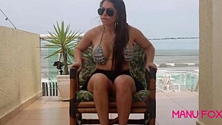 Manu Fox fingers her big ass pussy outdoors by beach voyeur style