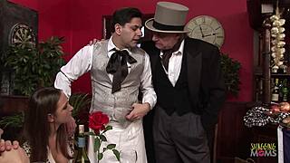 two blonde milfs and brunette share big cocks in wild group fuck