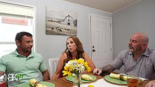 stepmom cougar seduces stepson big cock cheating. stepdad clueless on work call milf licks