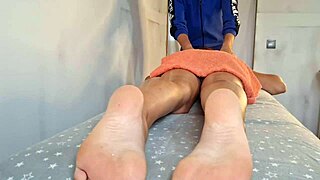 she spreads wide for real creampie sex right on the oiled massage table