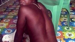 check out this crazy bitch twerking naked then fucking her huge dildo in ass and pussy