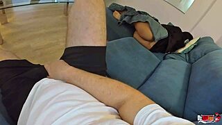 stepmom sneaks in without panties and lies down for stepson fun