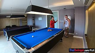 amateur couple heats up pool game into bent over doggystyle sex