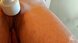 german milf massages her huge pierced pussy lips solo