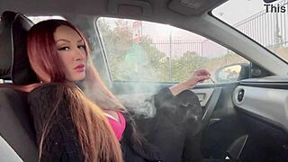 italian big tits milf artemisia love smokes sexy in car showing off her huge natural boobs