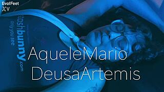 Big titted babe dominates footjob with toes sucking licking grinding hard.