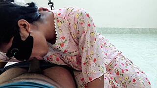 Desi Girlfriend's First Bedroom Fuck with Cucumber and Licking