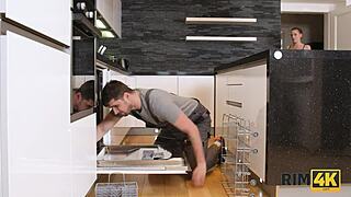 sexy lingerie hottie rimjobs guy into blowjob facial explosion