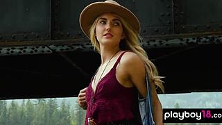 hey anna katarina that naked blonde musician babe strips outdoors with guitar sexy clothes ripped