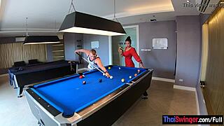 amateur couple heats up pool game into bent over doggystyle sex