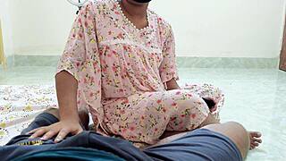 Desi Girlfriend's First Bedroom Fuck with Cucumber and Licking