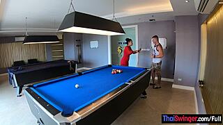 amateur couple heats up pool game into bent over doggystyle sex