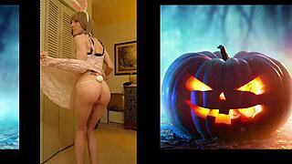 Halloween shemale's big dick explodes in cumshot!